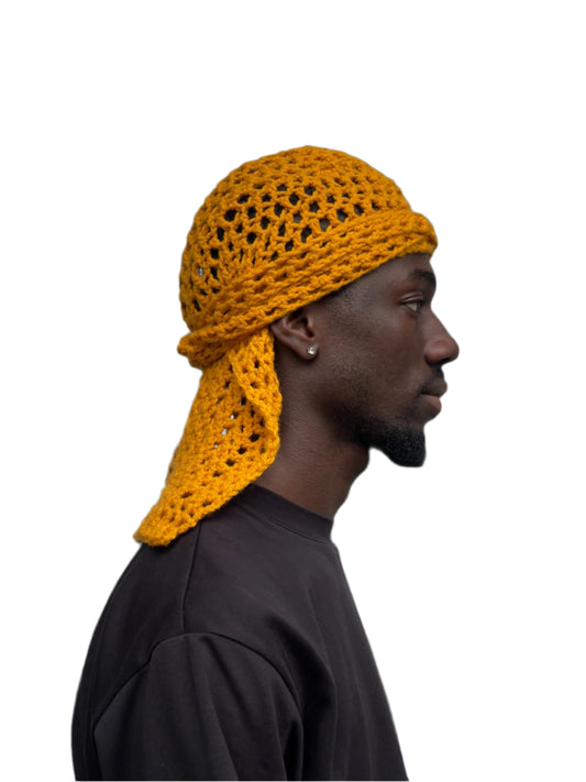 Short Mustard Yellow 'Our Crown' Crotchet Durag